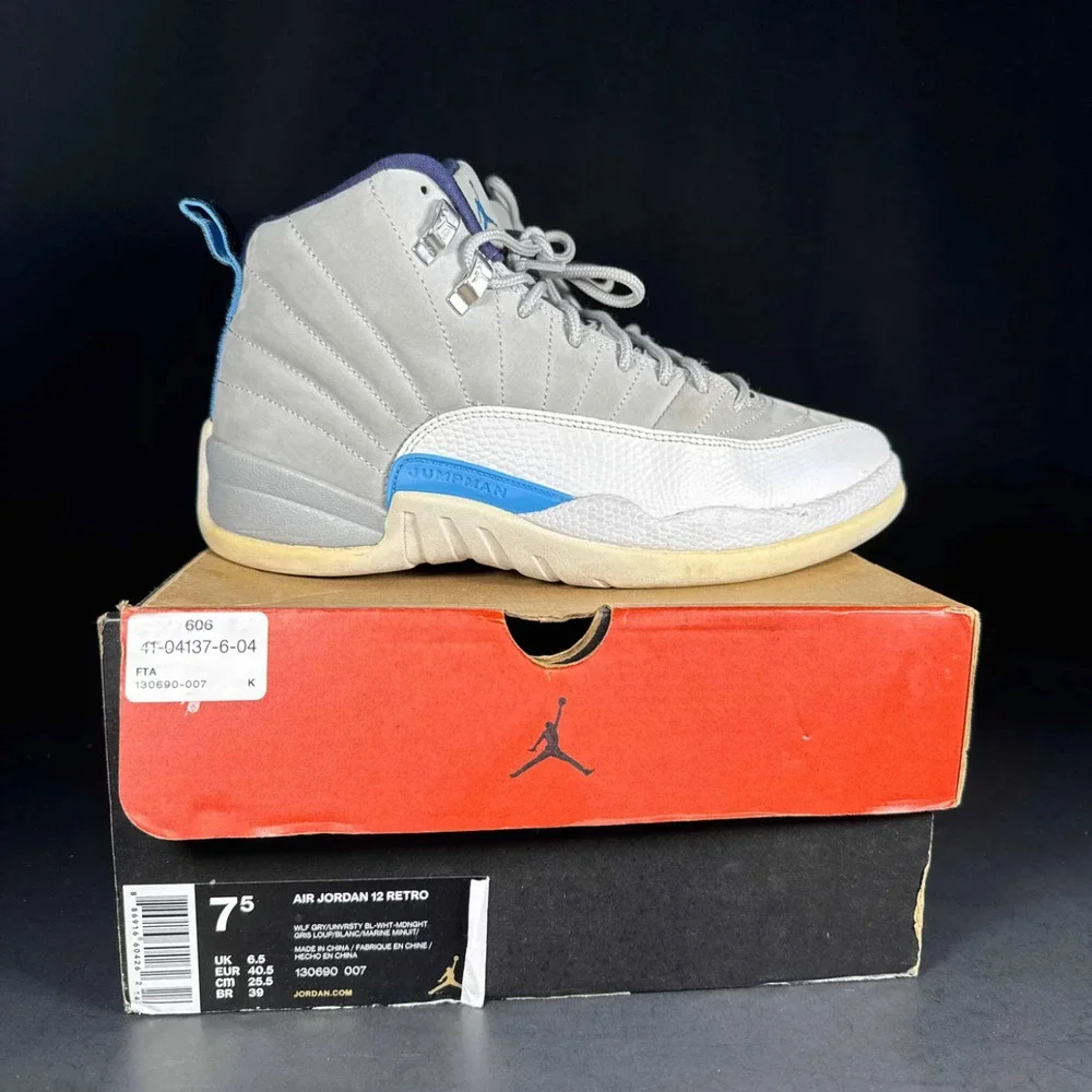 Size 7.5 - Air Jordan 12 Retro 'Grey University Blue' Sneakers